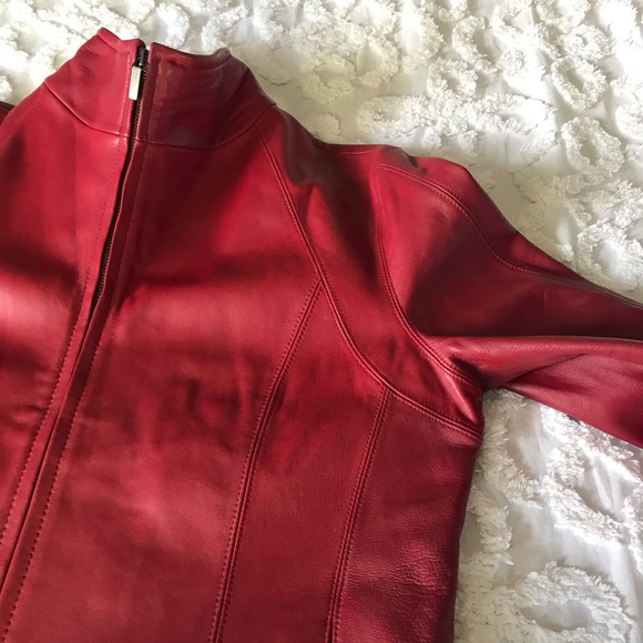 Nine West Separates Red Leather Jacket Size Large - Picture 13 of 16